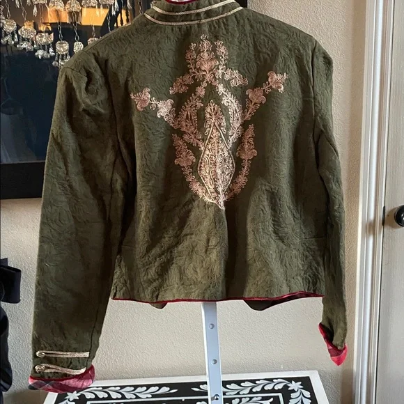 Free People Lauren Band Jacket Military Embroidered Gold Open Front - Picture 6 of 9